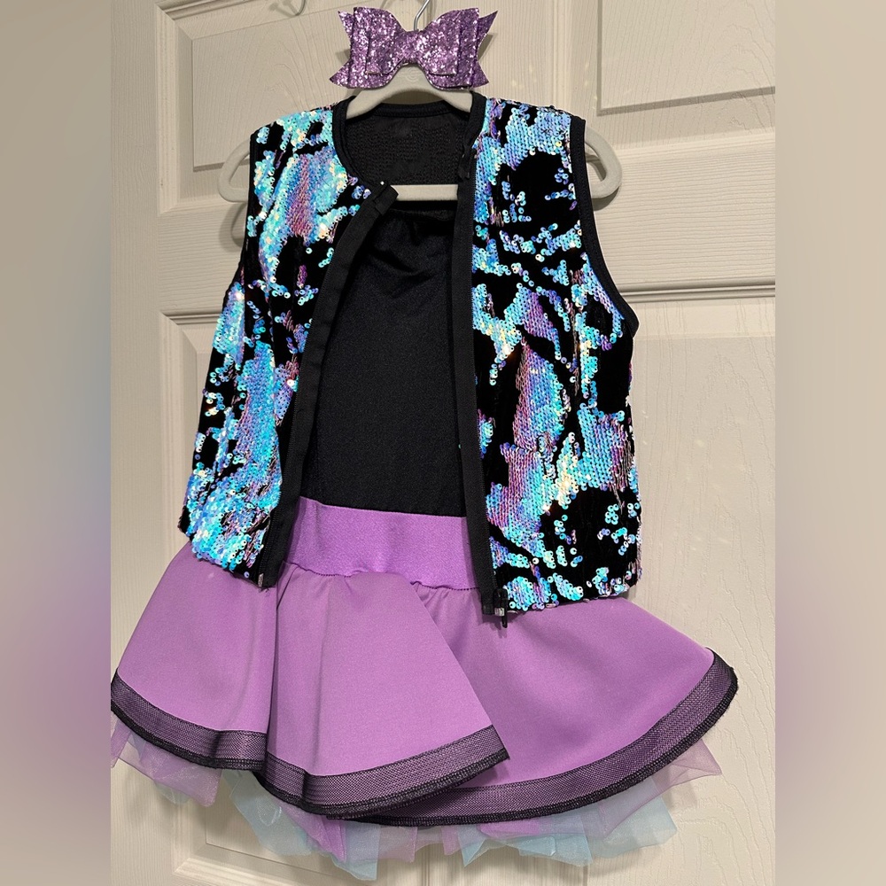 Weissman 2-Piece Costume Black w/ Blue Multi Sequin Vest and Purple Skirt, MC